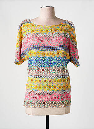 Blouse tissage popeline manches courtes jaune DESIGUAL femme