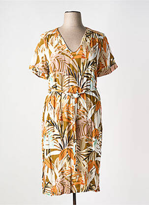 Robe mi-longue coupe fluide manches courtes jaune CONCEPT K femme