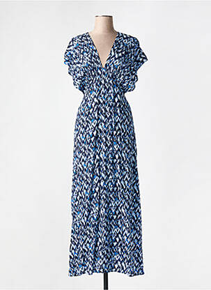 Robe longue imprimé fantaisie manches courtes bleu MOLLY BRACKEN femme