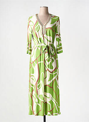Robe longue imprimé fantaisie manches 3/4 vert ESQUALO femme