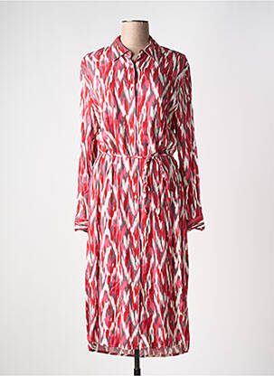 Robe mi-longue imprimé fantaisie manches longues rouge RINO & PELLE femme