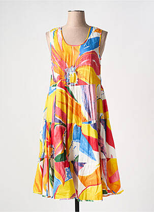 Robe mi-longue imprimé fantaisie sans manche orange DRESS ADDICT femme