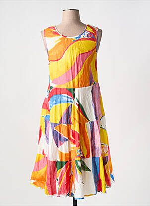 Robe mi-longue imprimé fantaisie sans manche orange DRESS ADDICT femme
