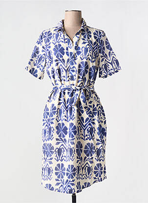 Robe mi-longue imprimé fantaisie manches courtes bleu SIGNE NATURE femme