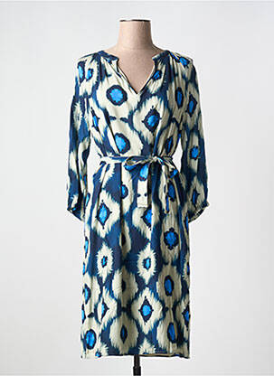 Robe mi-longue imprimé fantaisie manches longues bleu SIGNE NATURE femme