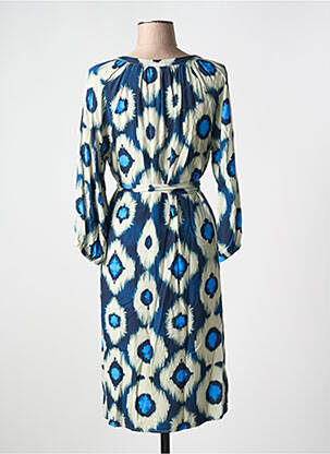 Robe mi-longue imprimé fantaisie manches longues bleu SIGNE NATURE femme