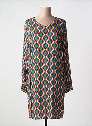 Robe mi-longue imprimé fantaisie manches longues bleu SIGNE NATURE femme