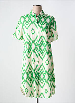Robe mi-longue imprimé fantaisie manches courtes vert SIGNE NATURE femme