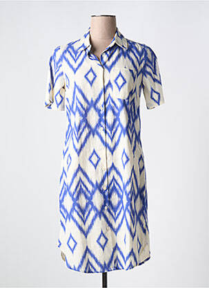 Robe mi-longue imprimé fantaisie manches courtes bleu SIGNE NATURE femme