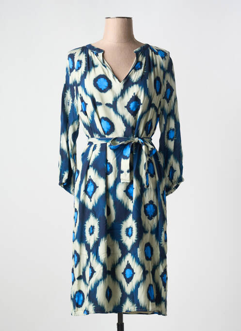 Robe mi-longue imprimé fantaisie manches longues bleu SIGNE NATURE femme
