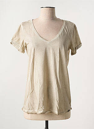 T-shirt col v manches courtes marron DDP femme