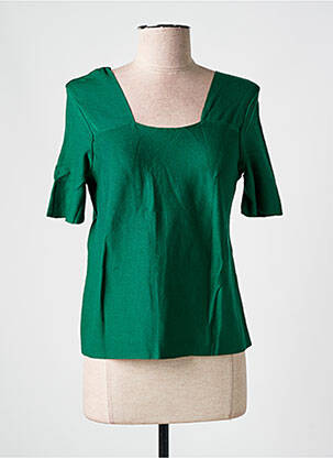 Pull coupe cintrée manches courtes vert LISANZA femme