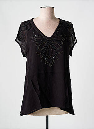 Top tissage crêpe manches courtes noir DESIGUAL femme