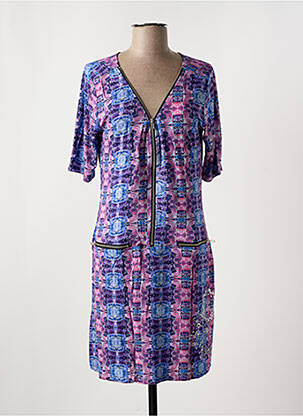 Robe mi-longue imprimé fantaisie manches courtes violet DESIGUAL femme