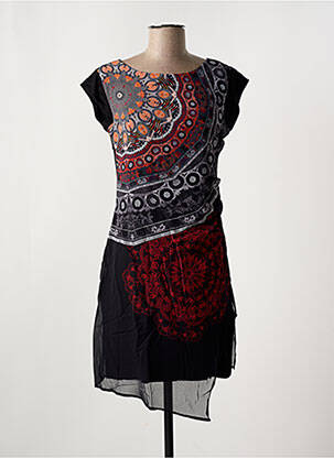 Robe mi-longue imprimé fantaisie manches courtes noir DESIGUAL femme