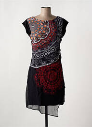 Robe mi-longue imprimé fantaisie manches courtes noir DESIGUAL femme