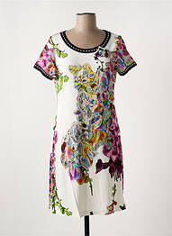 Robe mi-longue imprimé fantaisie manches courtes blanc OLIVIER PHILIPS femme