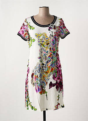 Robe mi-longue imprimé fantaisie manches courtes blanc OLIVIER PHILIPS femme
