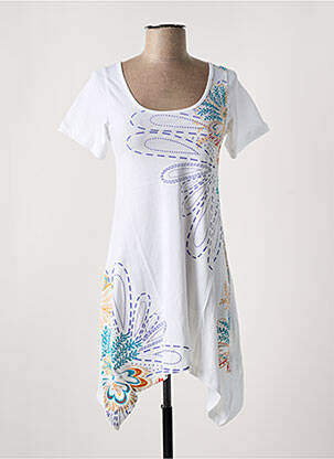 Robe mi-longue imprimé fantaisie manches courtes blanc DESIGUAL femme