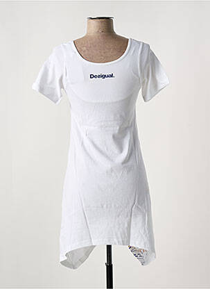 Robe mi-longue imprimé fantaisie manches courtes blanc DESIGUAL femme