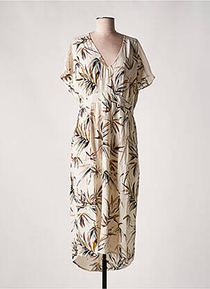 Robe mi-longue imprimé fantaisie manches courtes beige SALSA femme