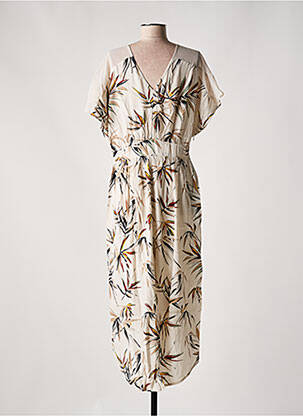 Robe mi-longue imprimé fantaisie manches courtes beige SALSA femme