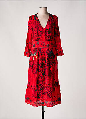 Robe mi-longue imprimé fantaisie manches longues rouge DESIGUAL femme