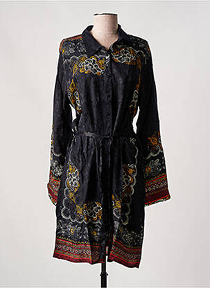 Robe mi-longue imprimé fantaisie manches longues noir DESIGUAL femme