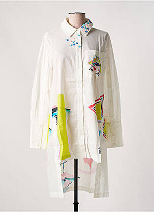 Robe mi-longue imprimé fantaisie manches longues blanc DESIGUAL femme