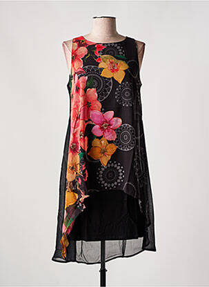 Robe mi-longue imprimé fleurs sans manche noir DESIGUAL femme