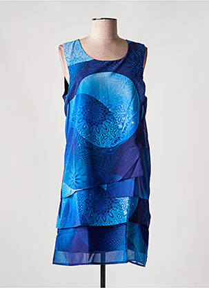 Robe mi-longue imprimé fantaisie sans manche bleu DESIGUAL femme