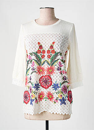 Top imprimé fantaisie manches 3/4 blanc DESIGUAL femme