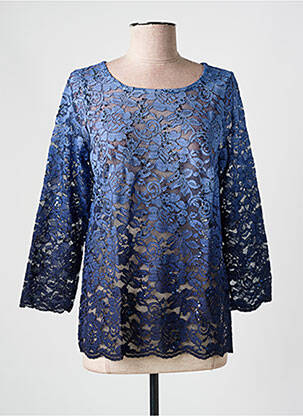 Top col rond manches 3/4 bleu LISANZA femme