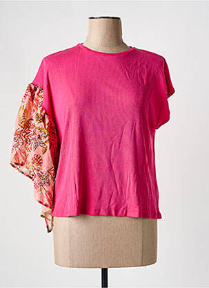 Top tissage jersey manches courtes rose DESIGUAL femme
