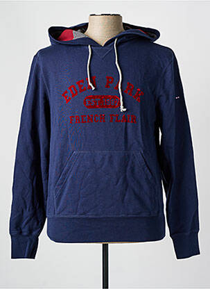Sweat-shirt à capuche tissage jersey manches longues bleu EDEN PARK homme
