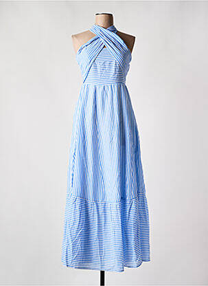 Robe longue coupe cintrée fines bretelles bleu CULTURE femme