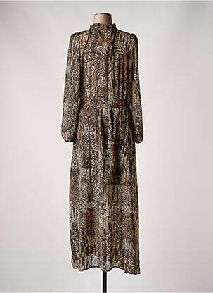 Robe longue tissage popeline manches longues marron PEACE N'LOVE femme