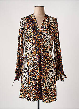 Robe mi-longue manches longues manches longues marron KEZY femme