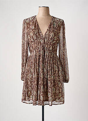 Robe mi-longue imprimé fantaisie manches longues marron IKOONE&BIANKA femme