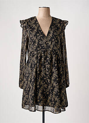 Robe courte imprimé fleurs manches longues noir IKOONE&BIANKA femme