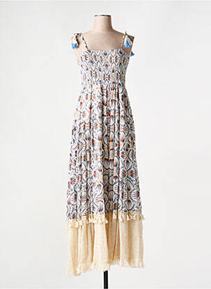 Robe longue imprimé fantaisie fines bretelles bleu KITSCH & POP femme