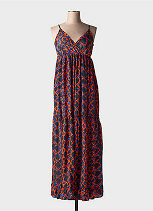 Robe longue imprimé fantaisie fines bretelles bleu GOA femme