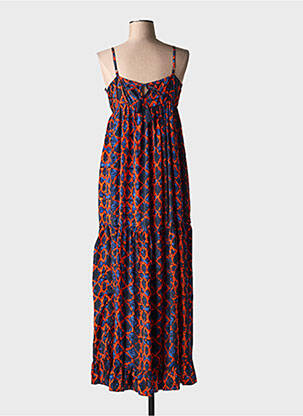 Robe longue manches bretelles ajustables fines bretelles bleu GOA femme