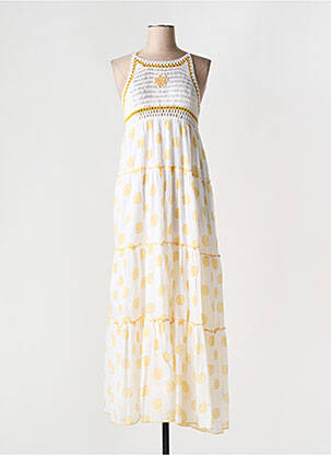 Robe longue imprimé fantaisie fines bretelles blanc BAROK femme