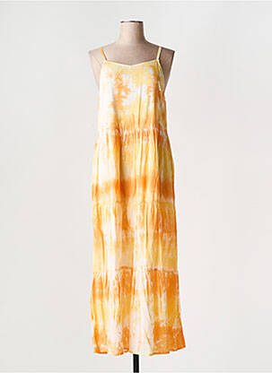 Robe longue manches bretelles ajustables fines bretelles orange L'ATELIER D'ANNA femme