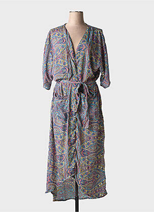 Veste kimono col v bleu SWARNA GREECE femme