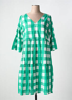 Robe mi-longue coupe évasée manches 3/4 vert ORIENTIQUE NATURALLY femme