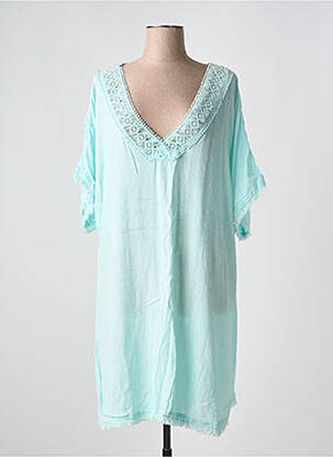 Robe mi-longue tissage crêpe manches courtes bleu L'ATELIER D'ANNA femme