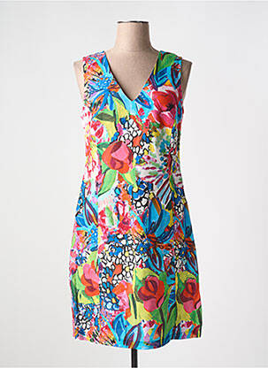 Robe mi-longue imprimé fleurs sans manche rouge MALOKA femme