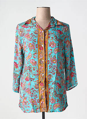 Chemisier coupe fluide manches 3/4 bleu AUGRÉ femme